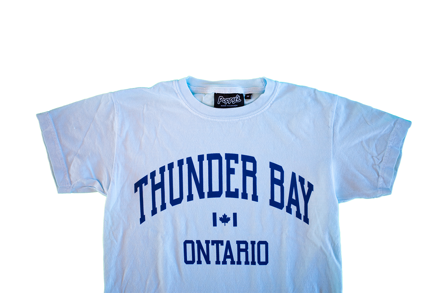 Light Blue Youth T-shirt With Thunder Bay Ontario in Varsity Blue on Front