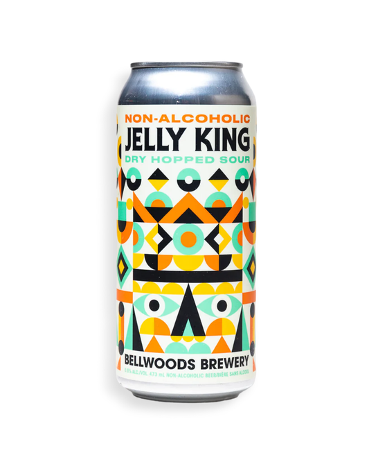 Can of Jelly King non-alcoholic dry hopped sour beer from Bellwoods Brewery on a white background