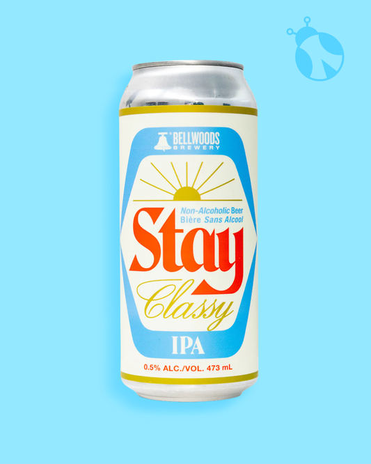 Can of 'Stay Classy' IPA with a blue background