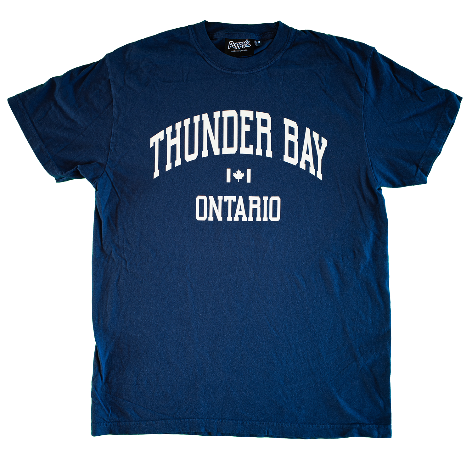 Blue T-shirt With Thunder Bay Ontario in White Printed on Front 