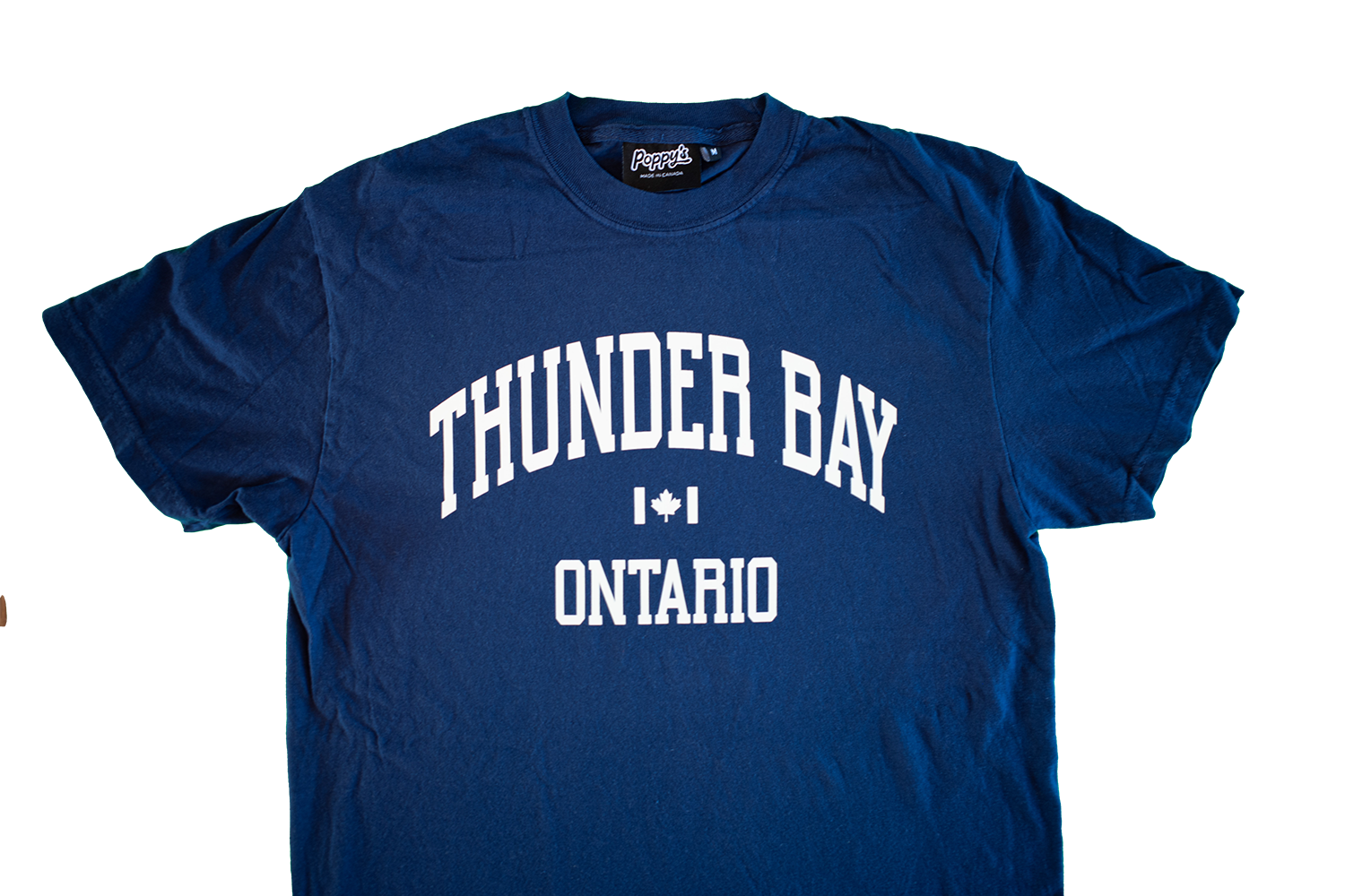 Blue T-shirt With Thunder Bay Ontario in White Printed on Front 