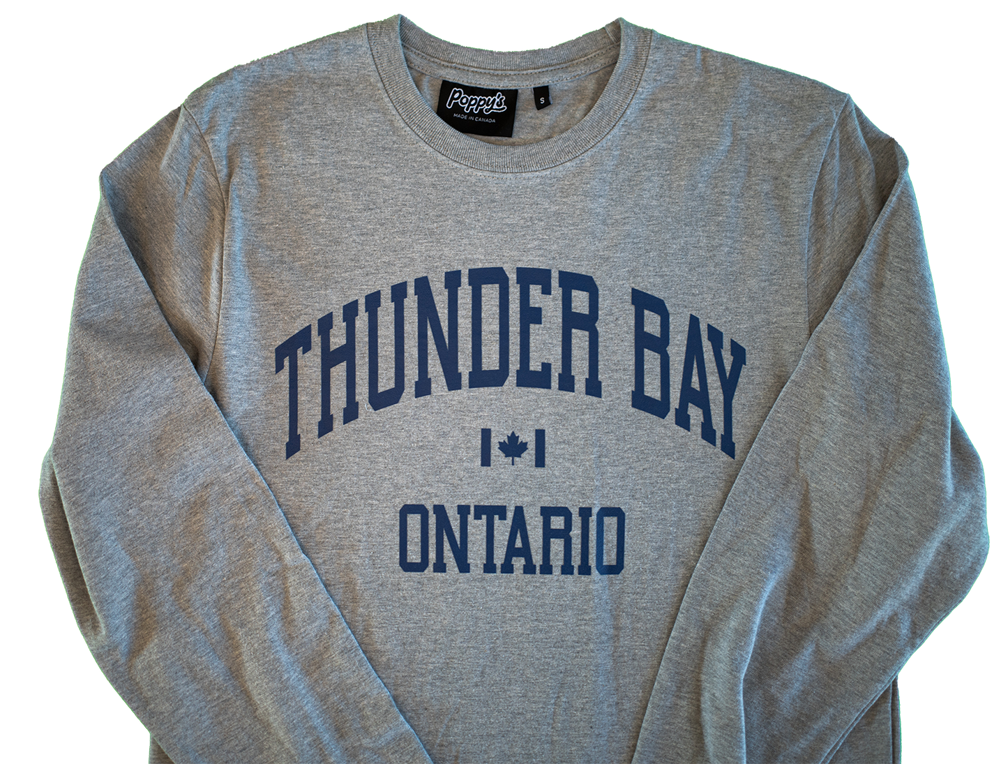 Grey Shirt With Thunder Bay Ontario in Blue Printed on Front 