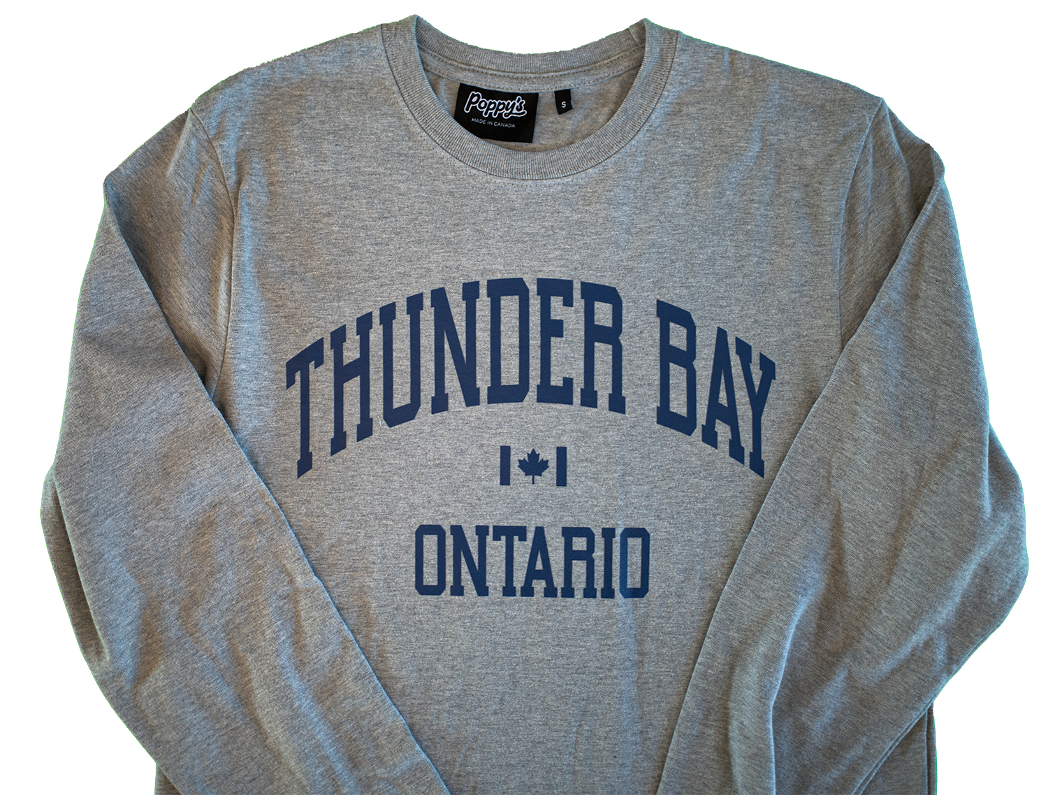 Grey Shirt With Thunder Bay Ontario in Blue Printed on Front 