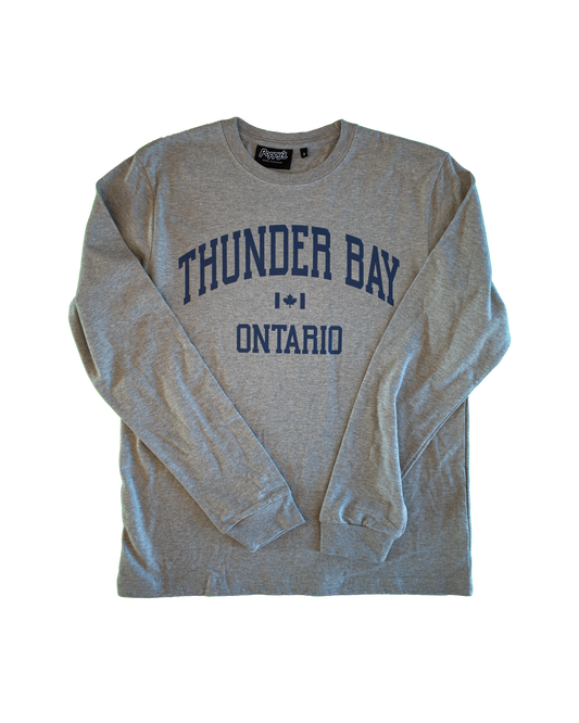 Gray shirt with 'Thunder Bay Ontario' text in blue