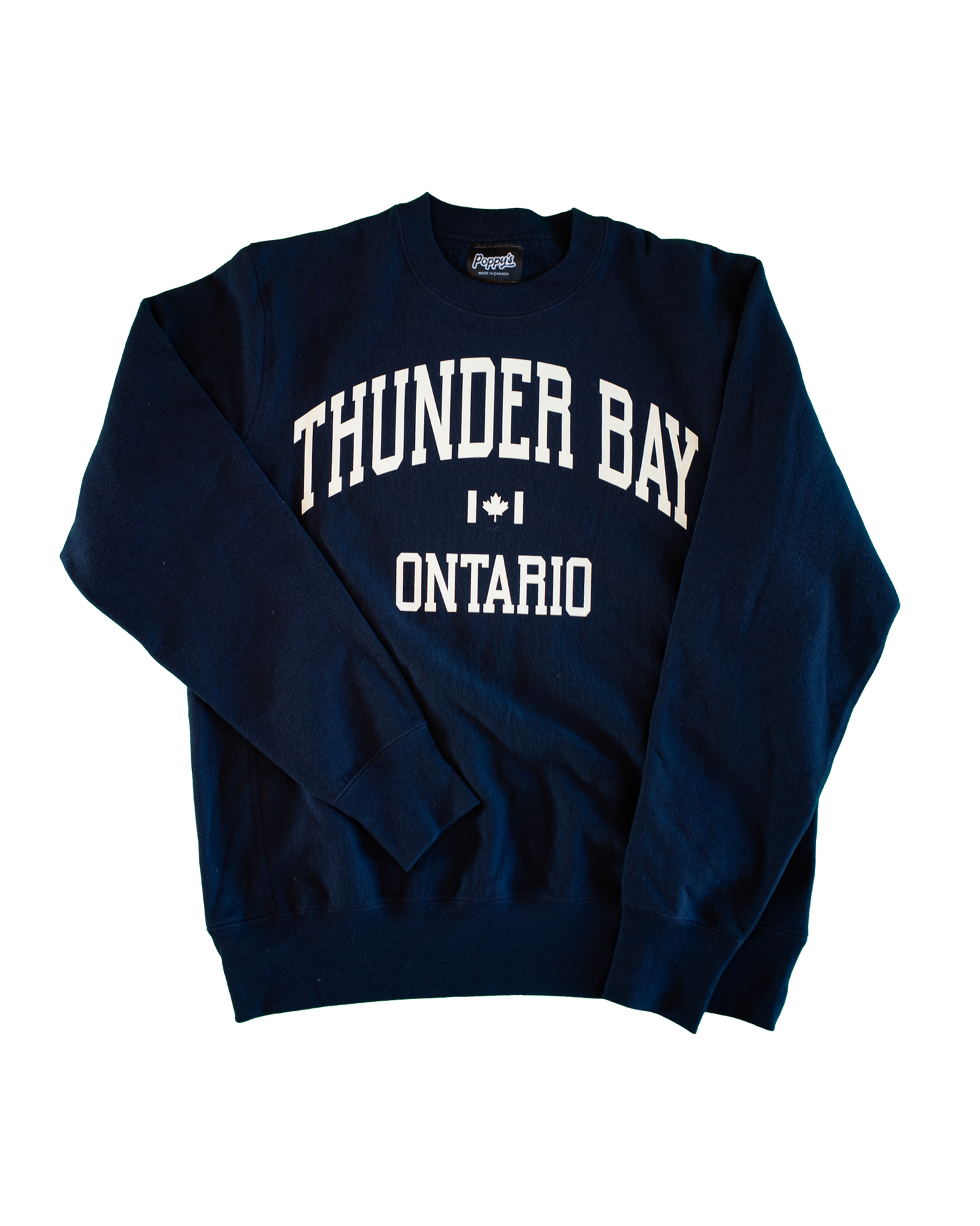 Navy blue sweatshirt with 'Thunder Bay Ontario' white text 
