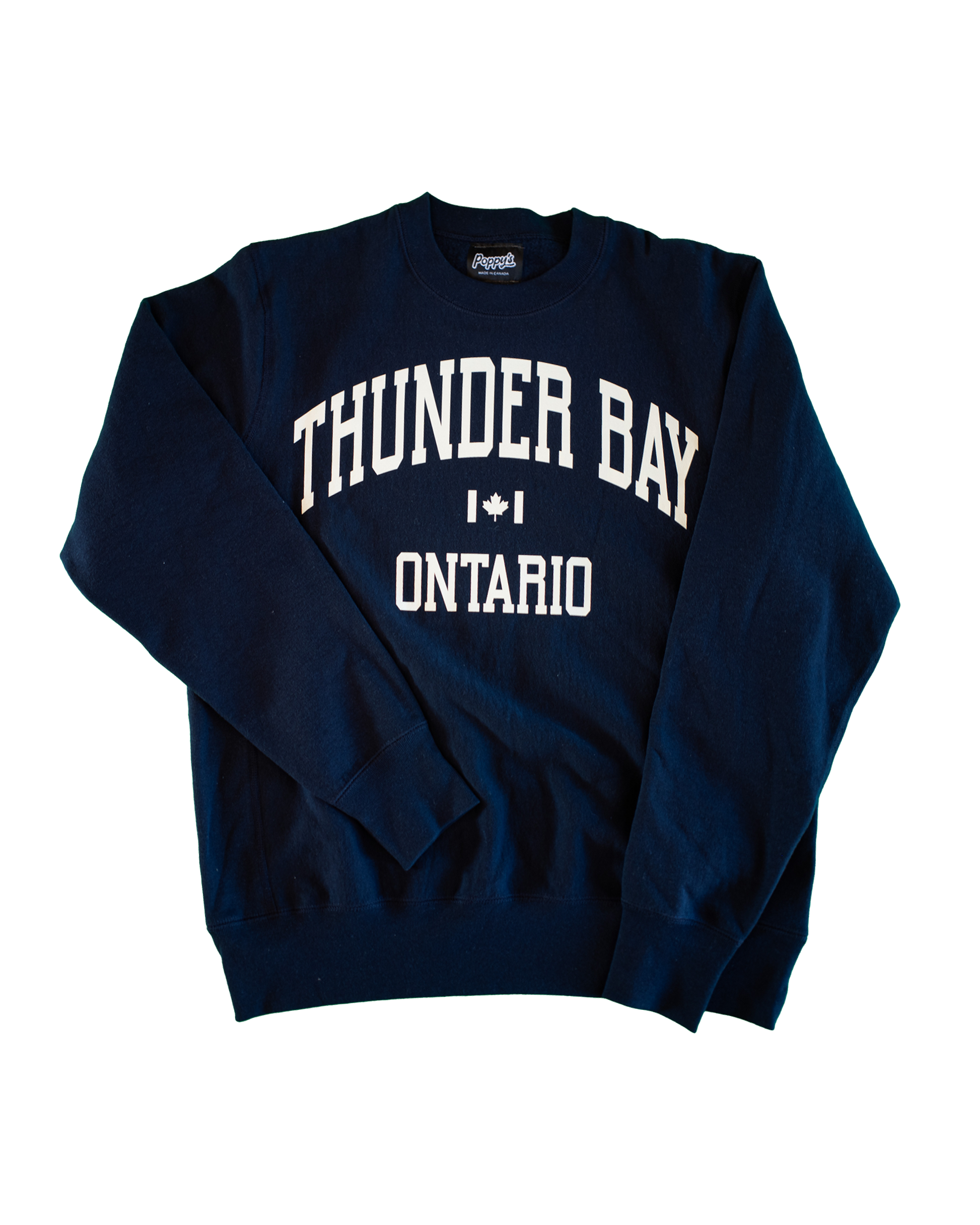 Navy blue sweatshirt with 'Thunder Bay Ontario' white text 