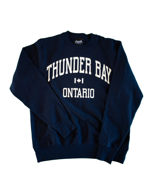 Navy blue sweatshirt with 'Thunder Bay Ontario' white text 