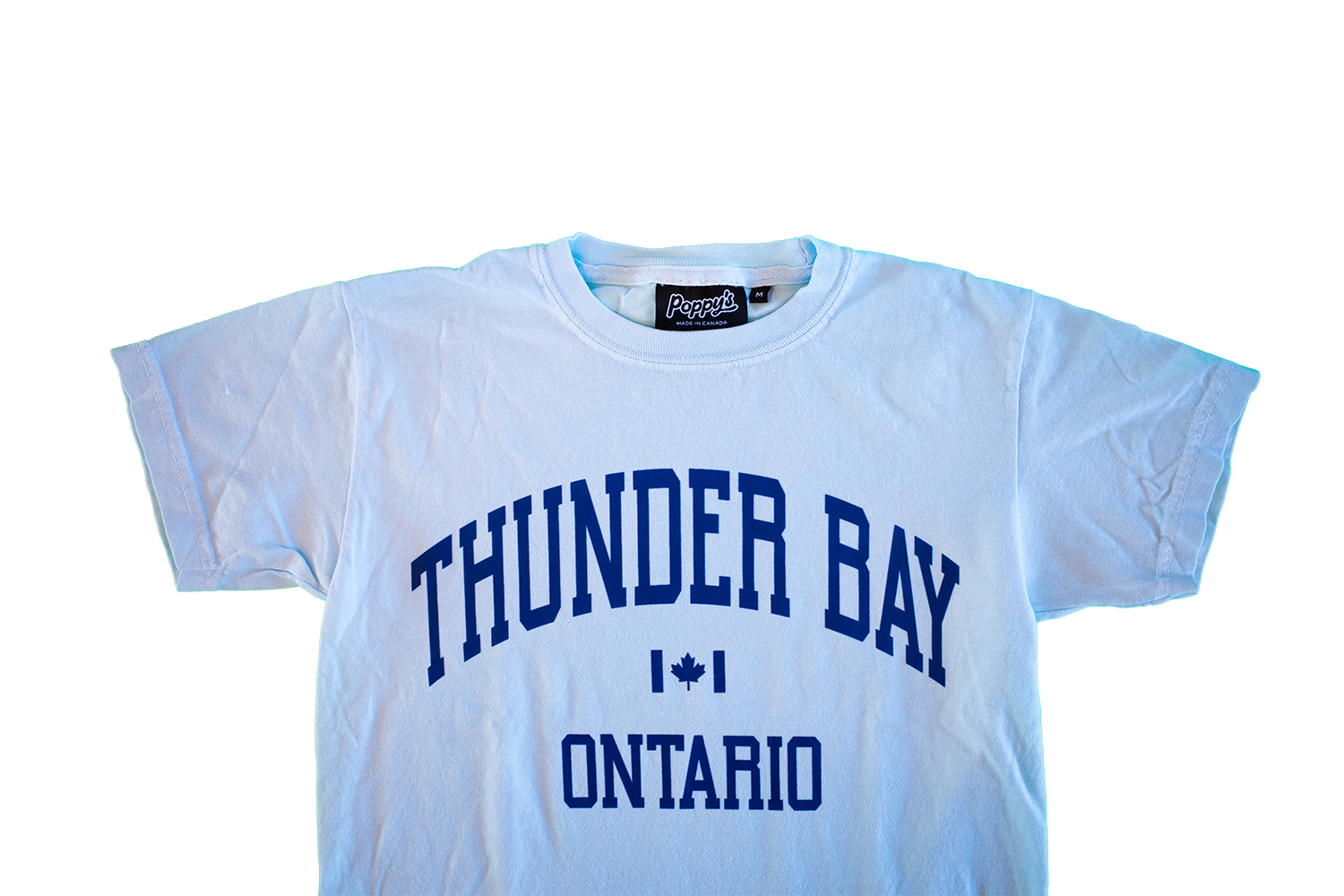 Light Blue Youth T-shirt With Thunder Bay Ontario in Varsity Blue on Front 