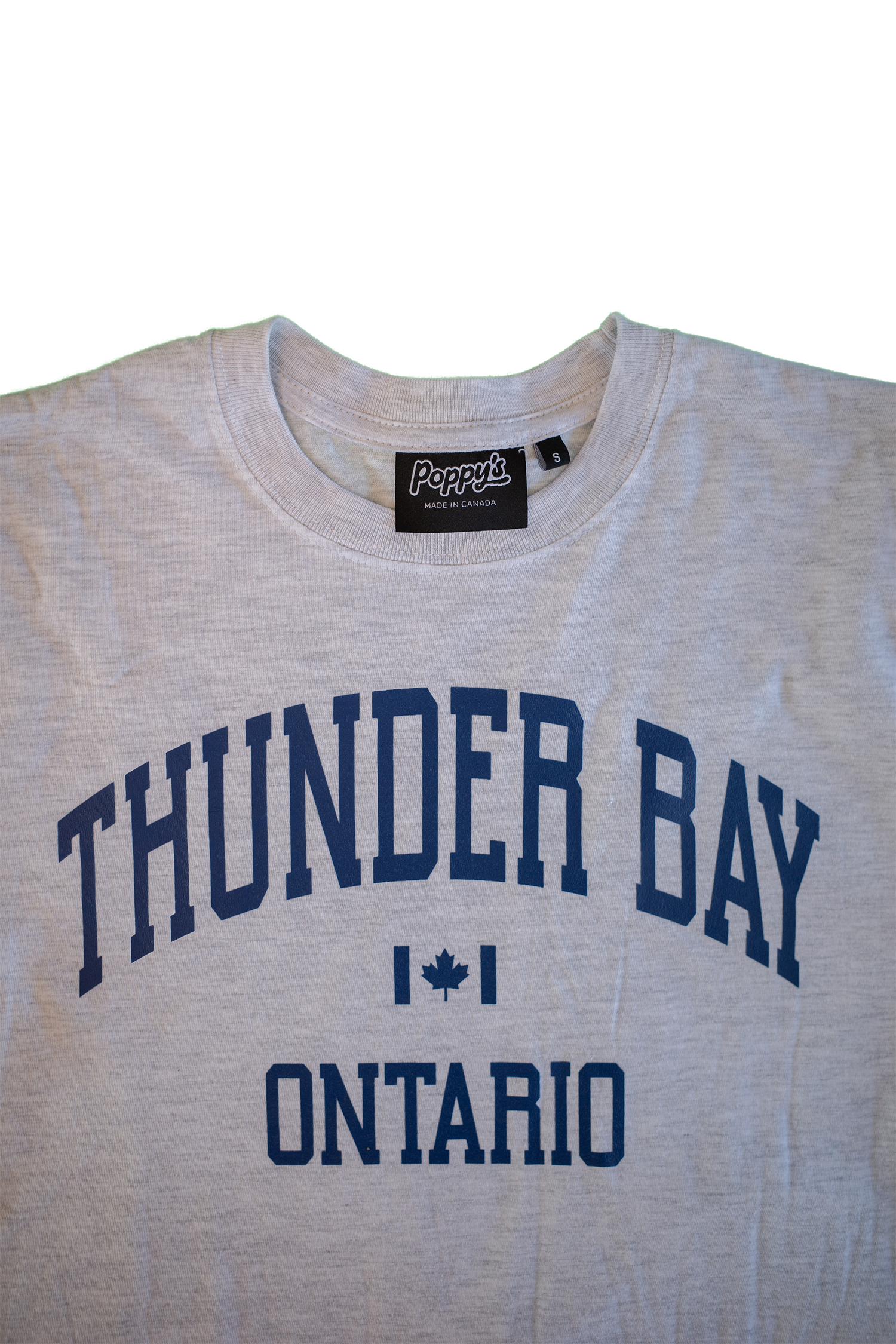 Grey T-Shirt With Thunder Bay Ontario in Blue Printed on Front 