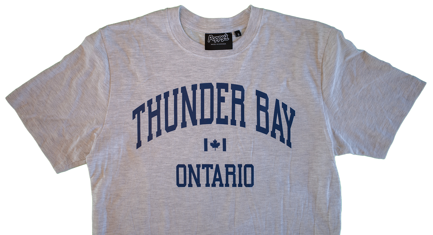 Grey T-Shirt With Thunder Bay Ontario in Blue Printed on Front 