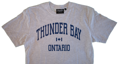 Grey T-Shirt With Thunder Bay Ontario in Blue Printed on Front 