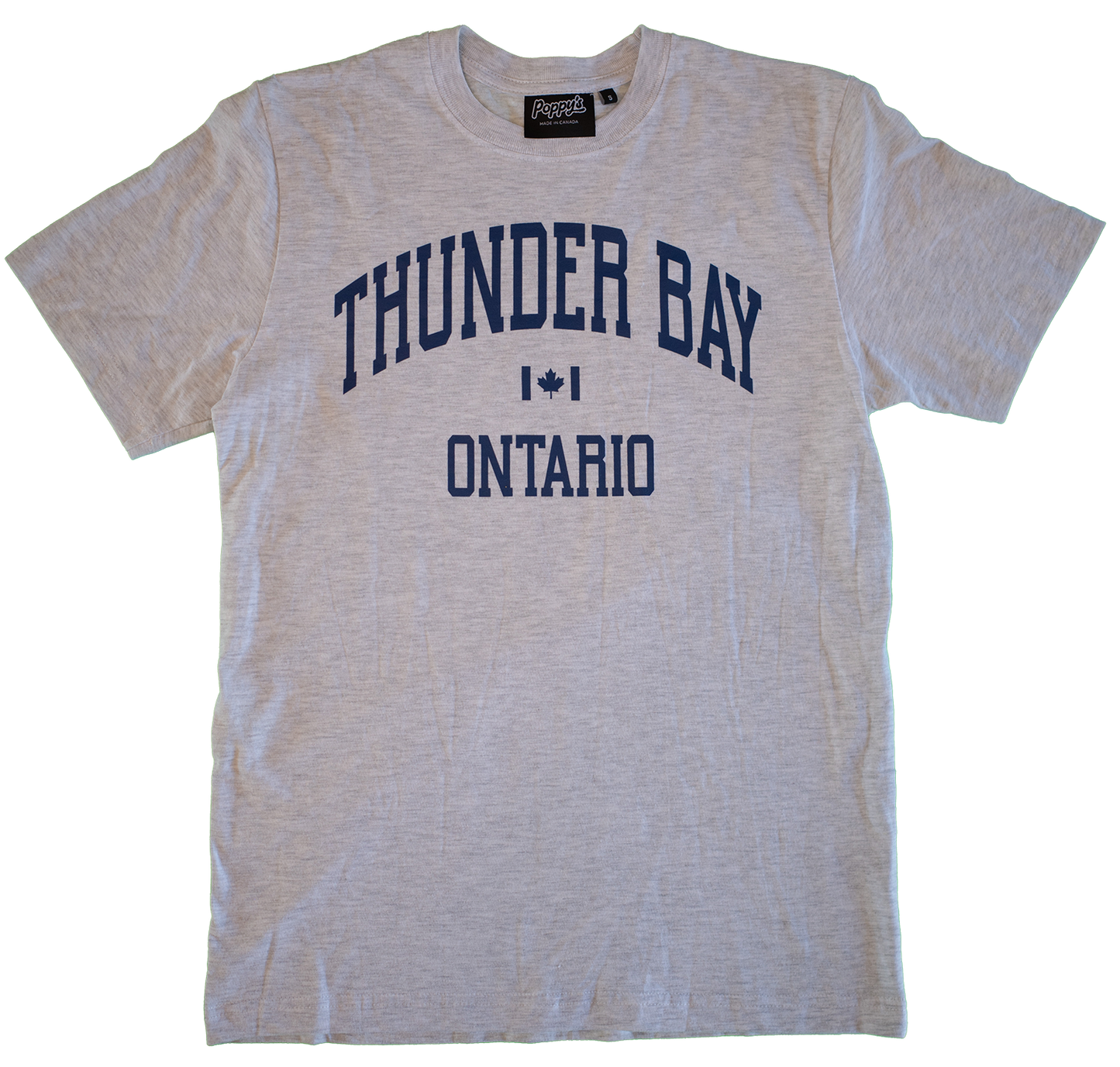 Grey T-Shirt With Thunder Bay Ontario in Blue Printed on Front 