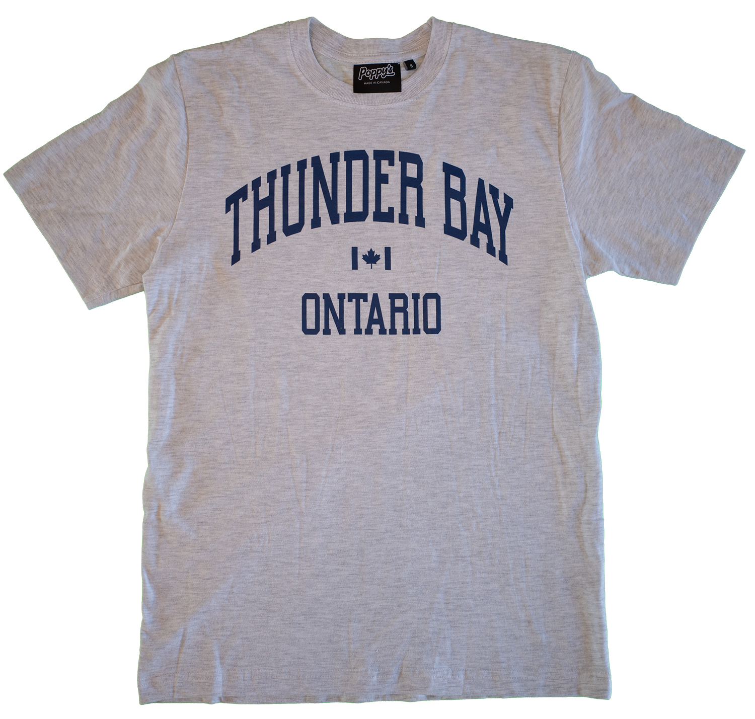 Grey T-Shirt With Thunder Bay Ontario in Blue Printed on Front 