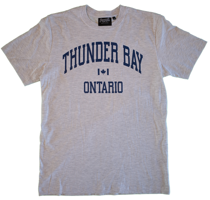 Grey T-Shirt With Thunder Bay Ontario in Blue Printed on Front 