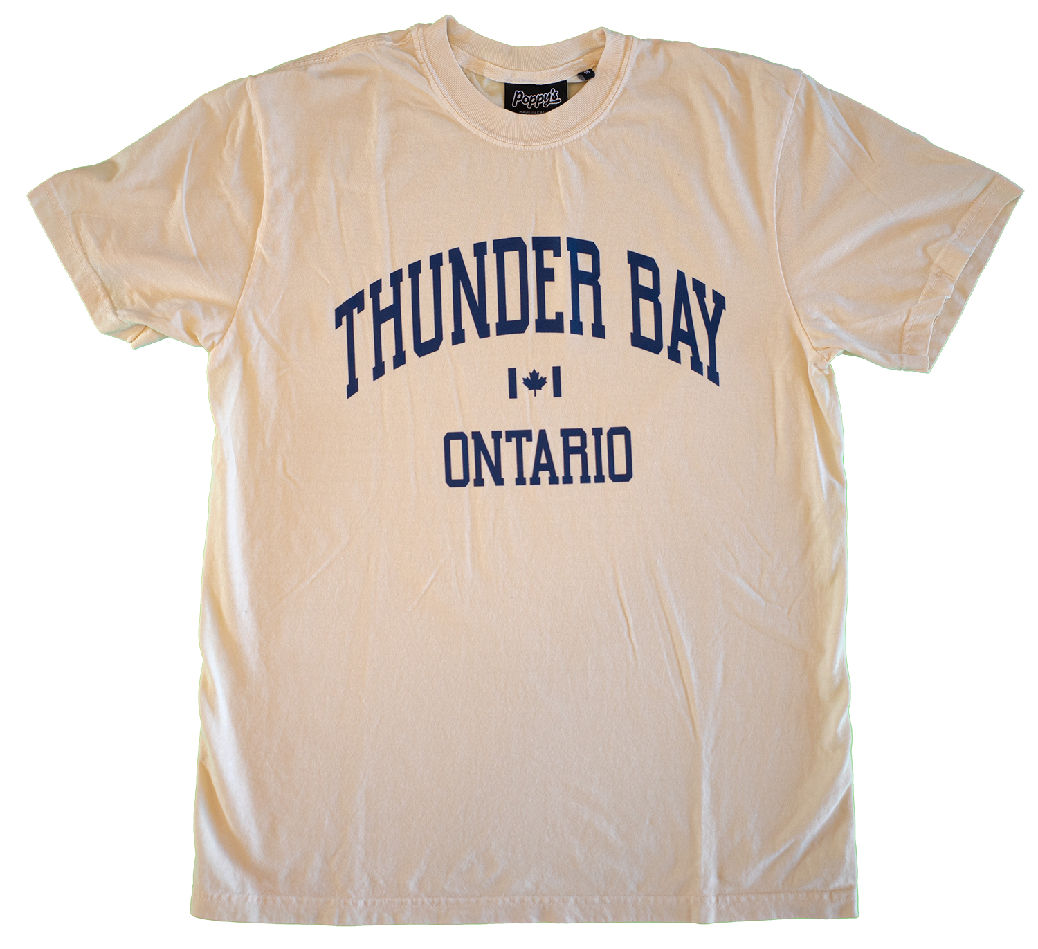 Ivory T-Shirt With Thunder Bay Ontario in Blue Printed on Front 