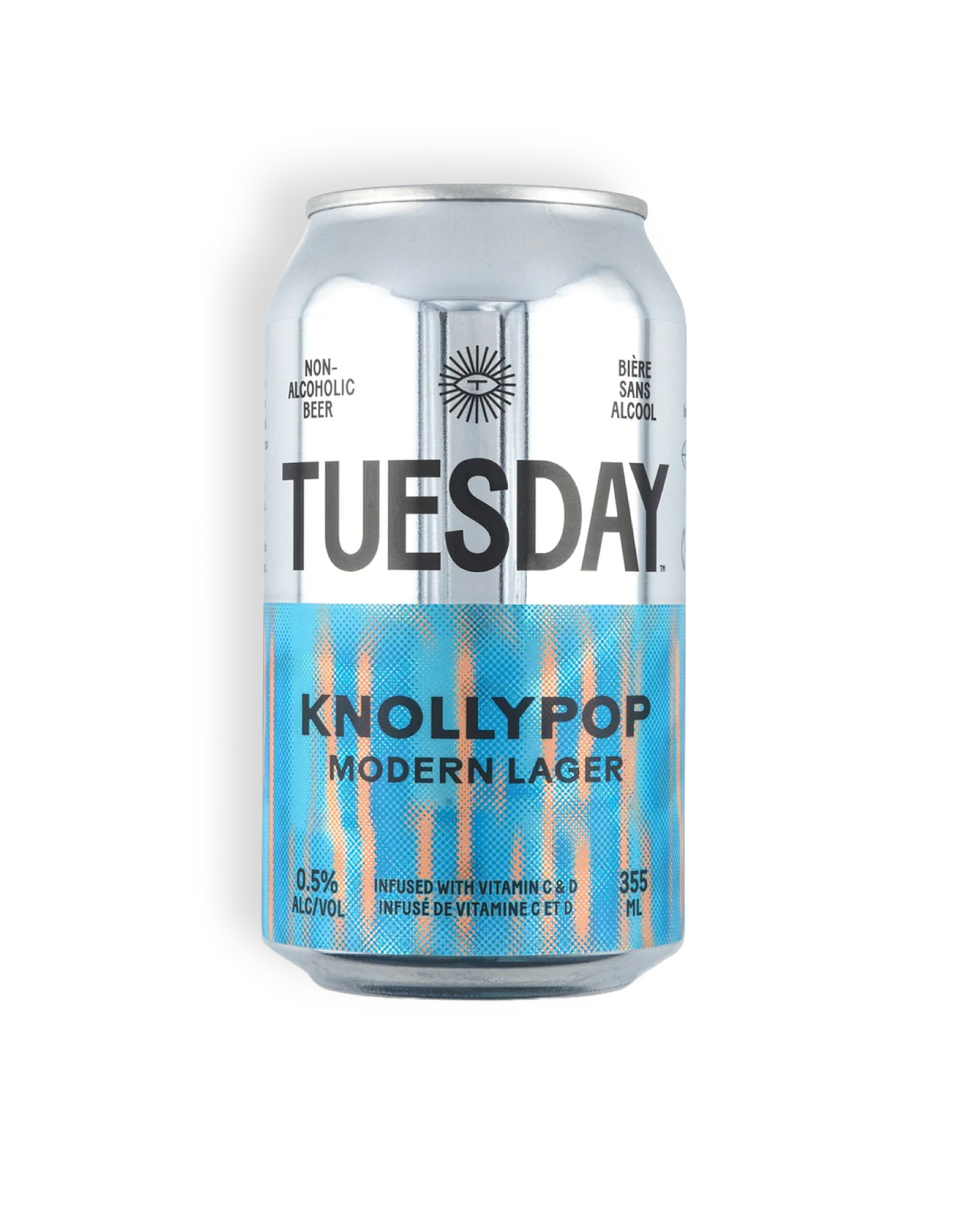 Can of 'Tuesday' Knollypop Modern Lager on a white background