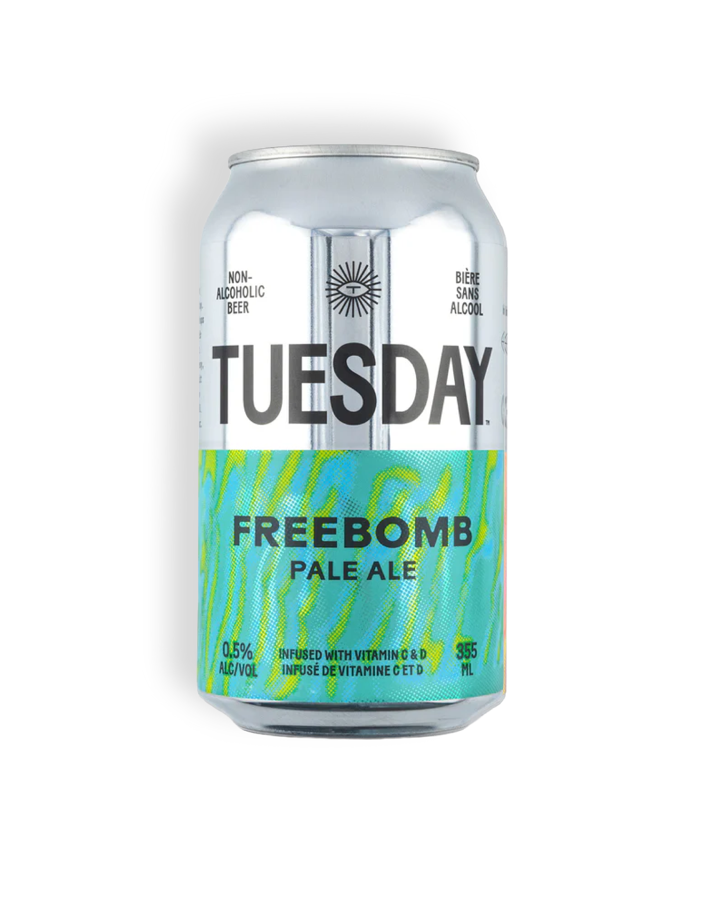 Can of 'Tuesday Freebomb Pale Ale' on a white background